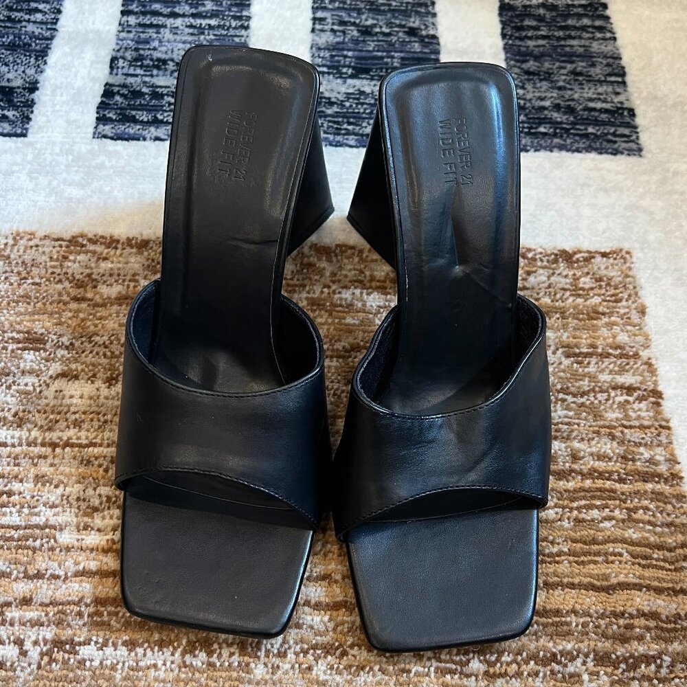 Forever 21 Faux Leather Open Square Toe Heels - 10W